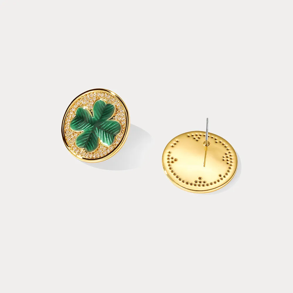 Four-leaf Clover Coin Stud Earrings