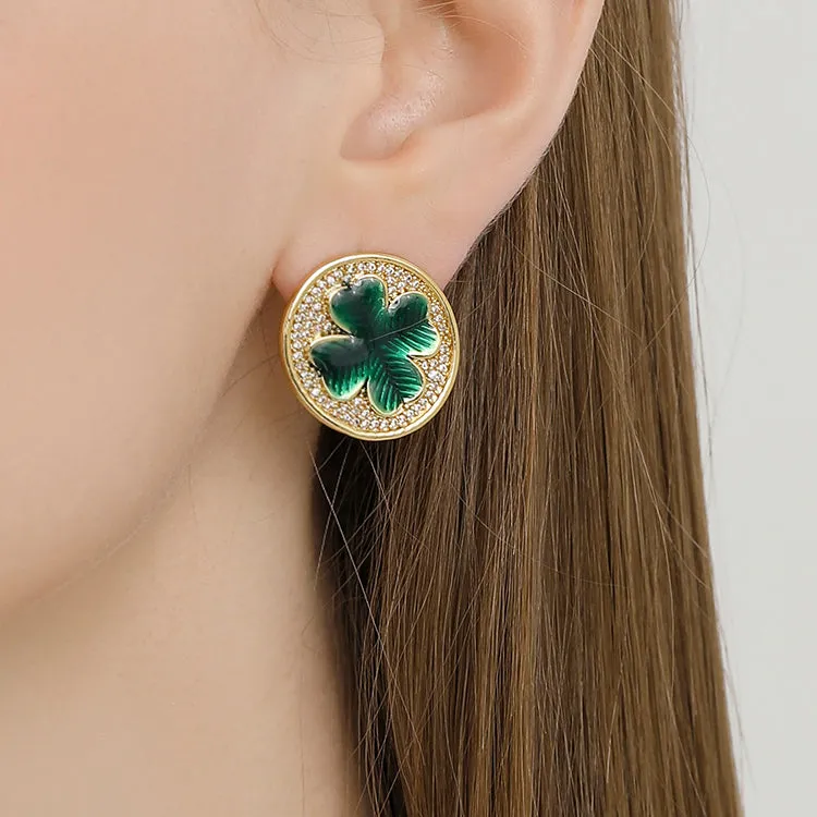 Four-leaf Clover Coin Stud Earrings