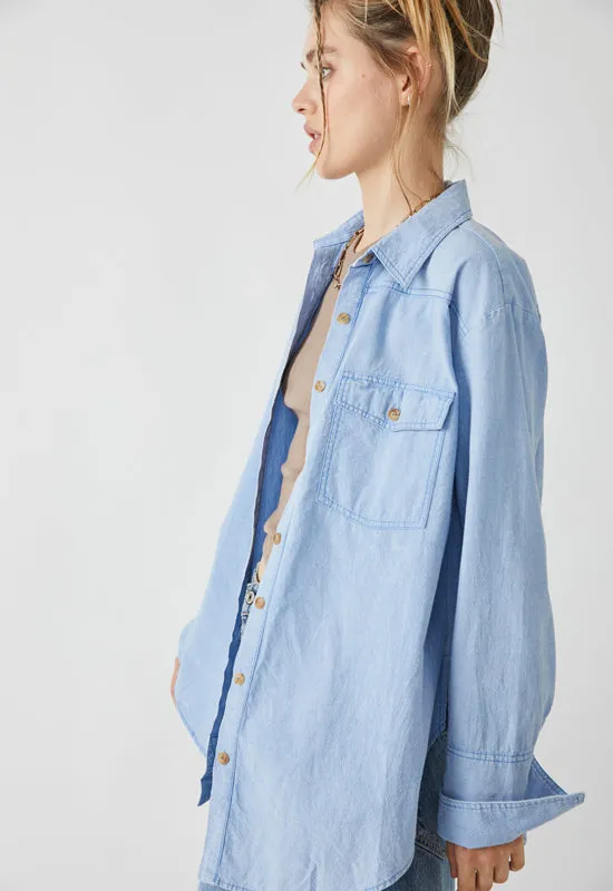 Free People - Manchester Button Down Solid Blue Combo