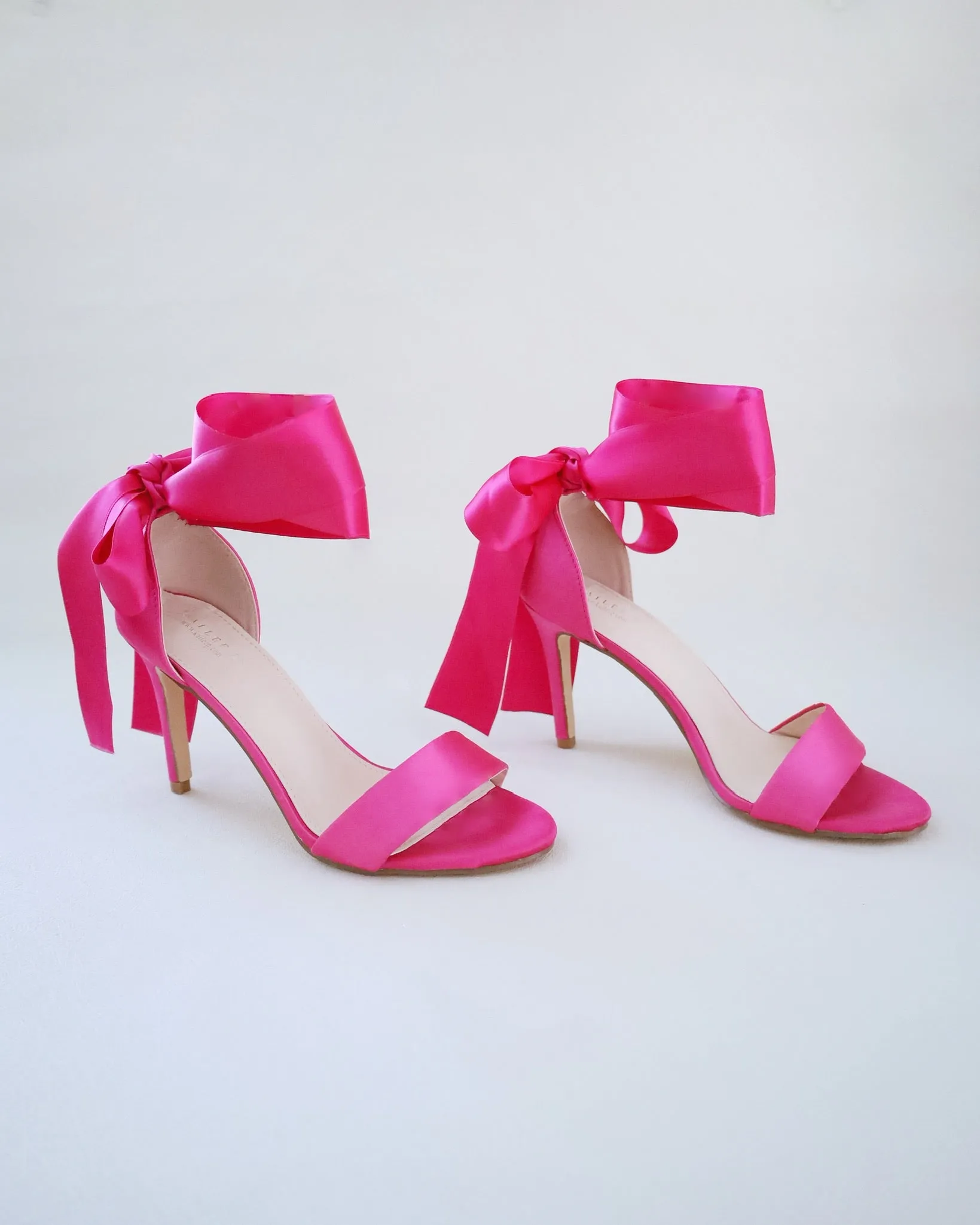 Fuchsia Satin High Heel Evening Sandals with Wrapped Ankle Tie