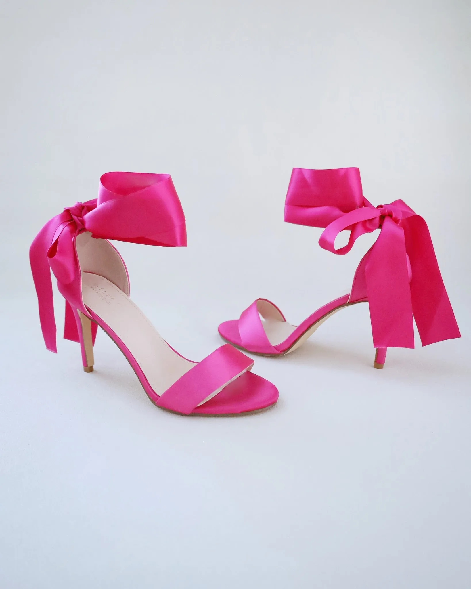 Fuchsia Satin High Heel Evening Sandals with Wrapped Ankle Tie