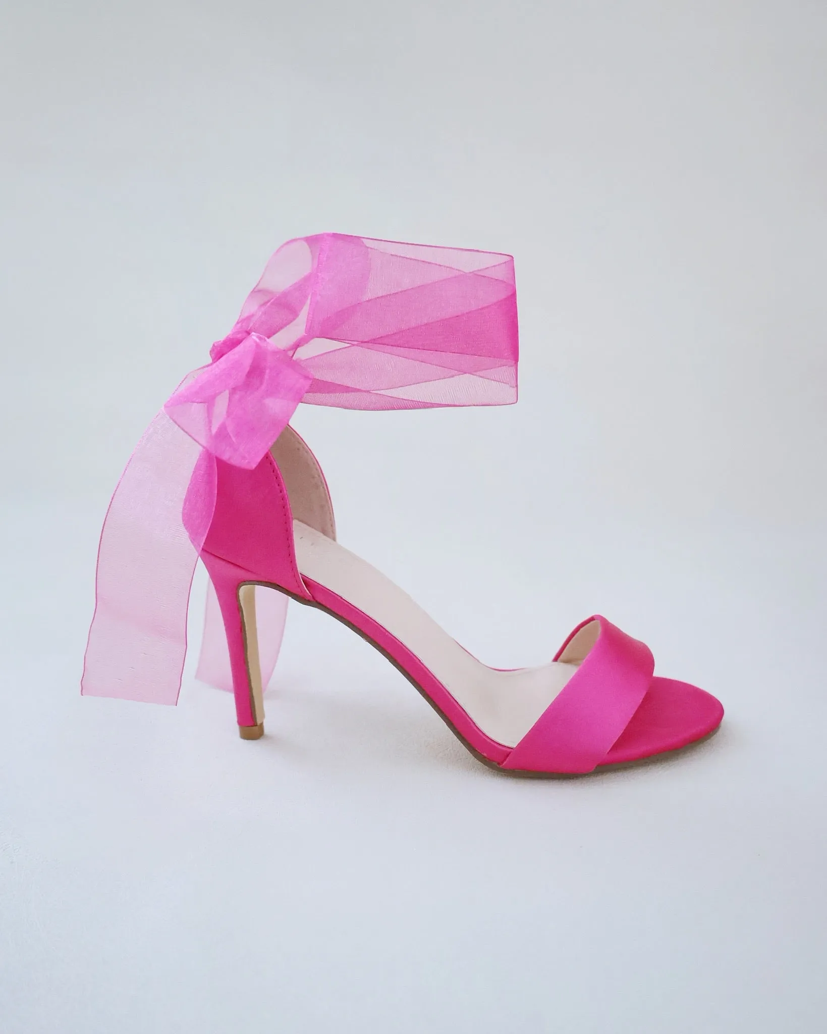 Fuchsia Satin High Heel Evening Sandals with Wrapped Ankle Tie