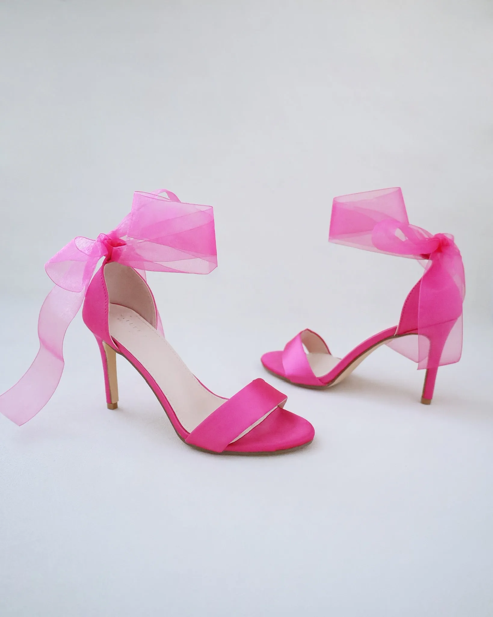 Fuchsia Satin High Heel Evening Sandals with Wrapped Ankle Tie