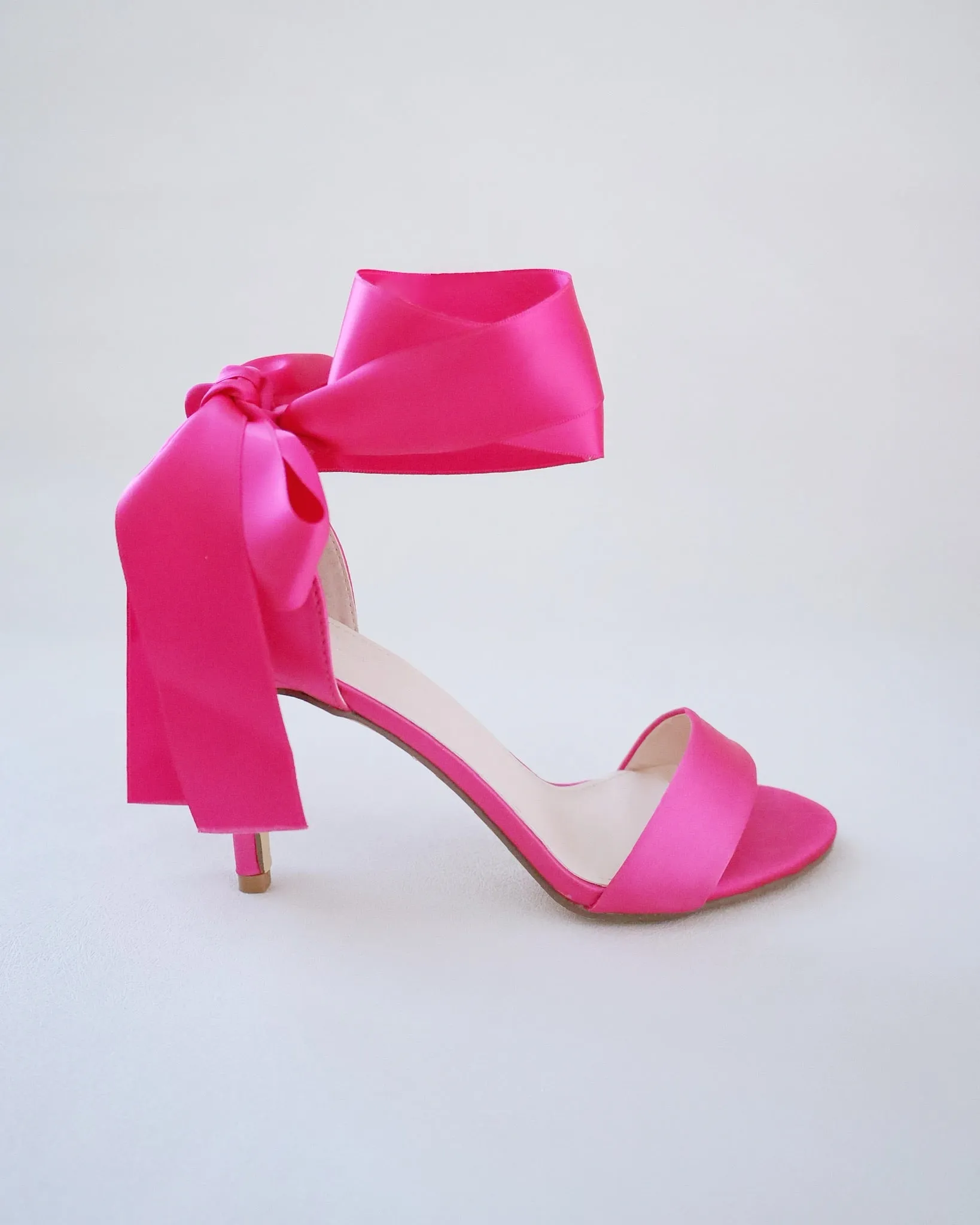 Fuchsia Satin High Heel Evening Sandals with Wrapped Ankle Tie