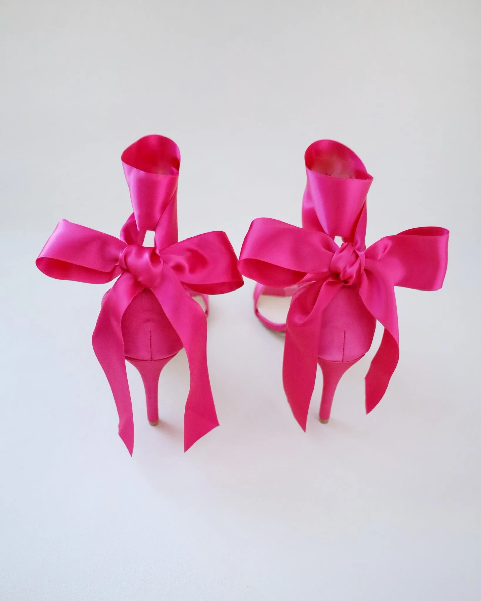 Fuchsia Satin High Heel Evening Sandals with Wrapped Ankle Tie