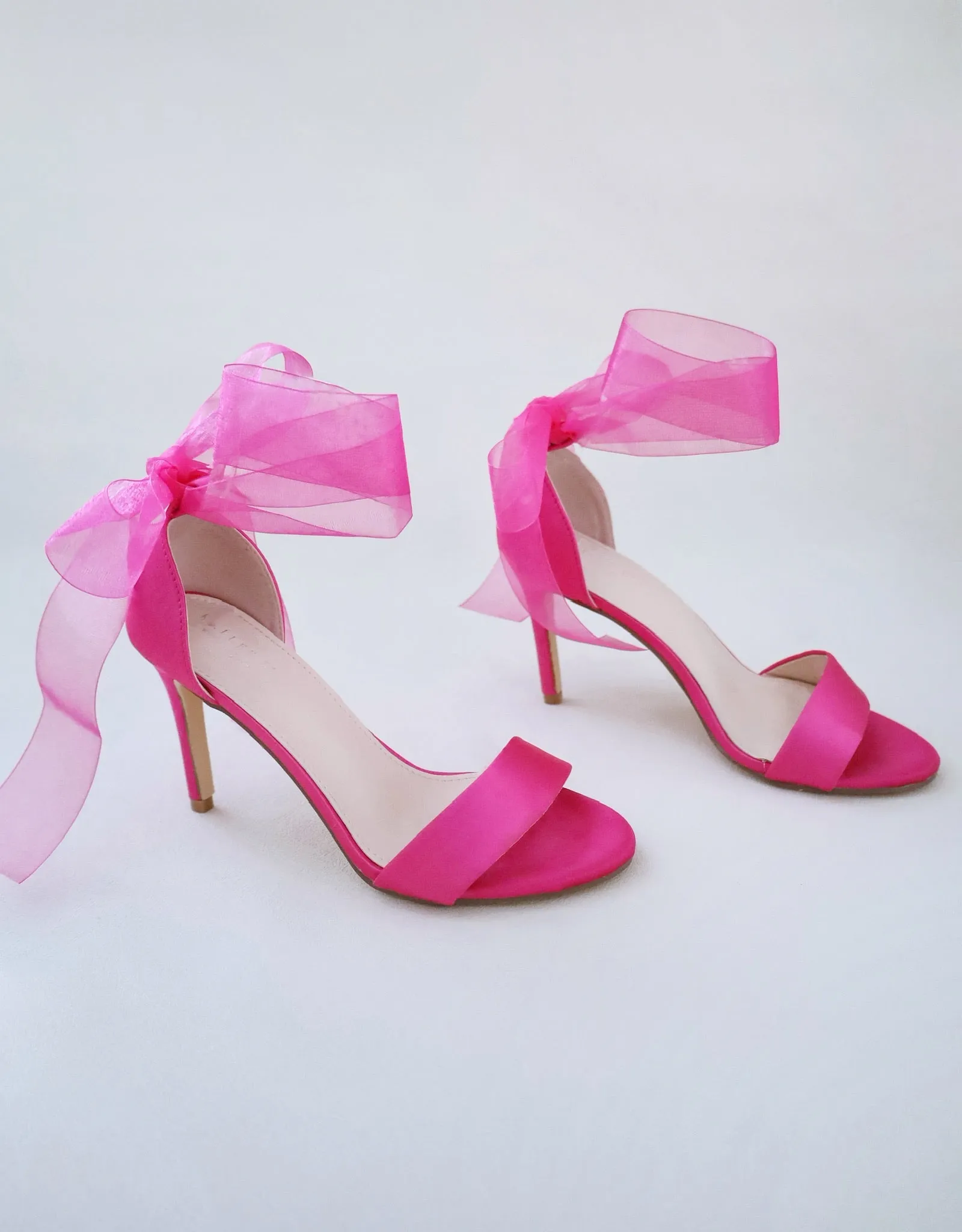 Fuchsia Satin High Heel Evening Sandals with Wrapped Ankle Tie