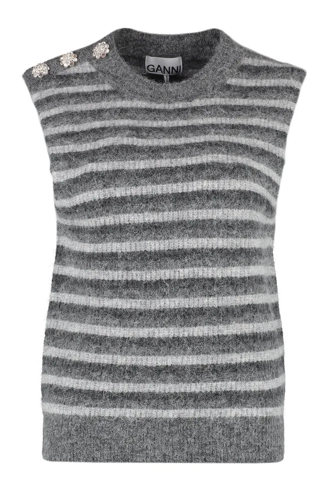 Ganni Grey Alpaca Blend Crystal sleevelss knit UK 14