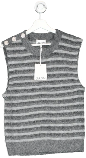 Ganni Grey Alpaca Blend Crystal sleevelss knit UK 14