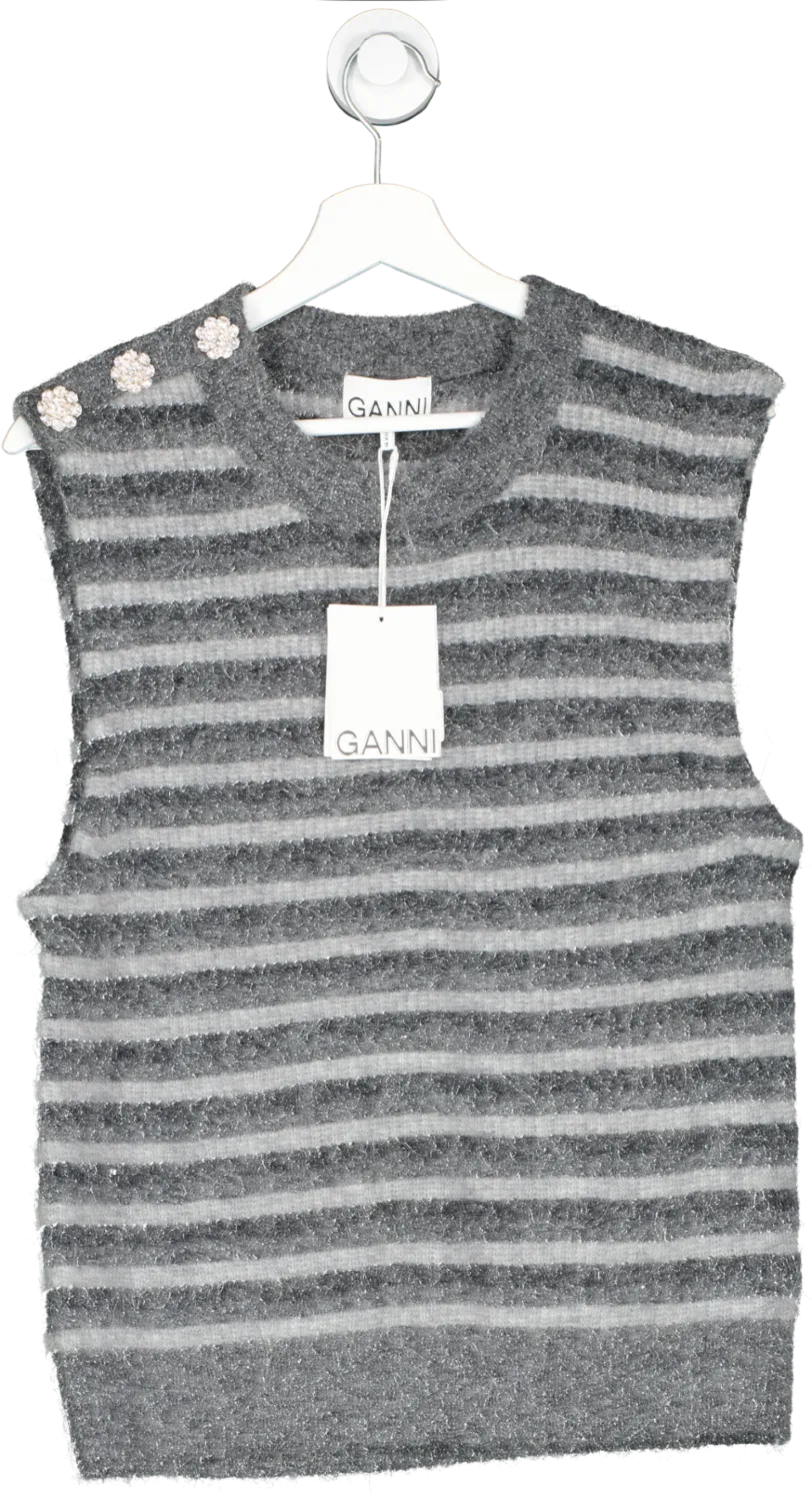 Ganni Grey Alpaca Blend Crystal sleevelss knit UK 14