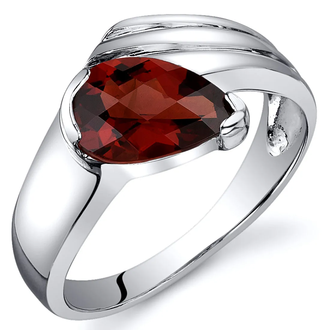 Garnet Pear Shape Sterling Silver Ring Size 5