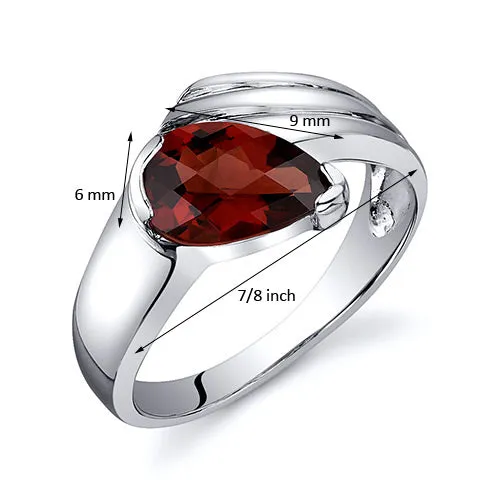 Garnet Pear Shape Sterling Silver Ring Size 5