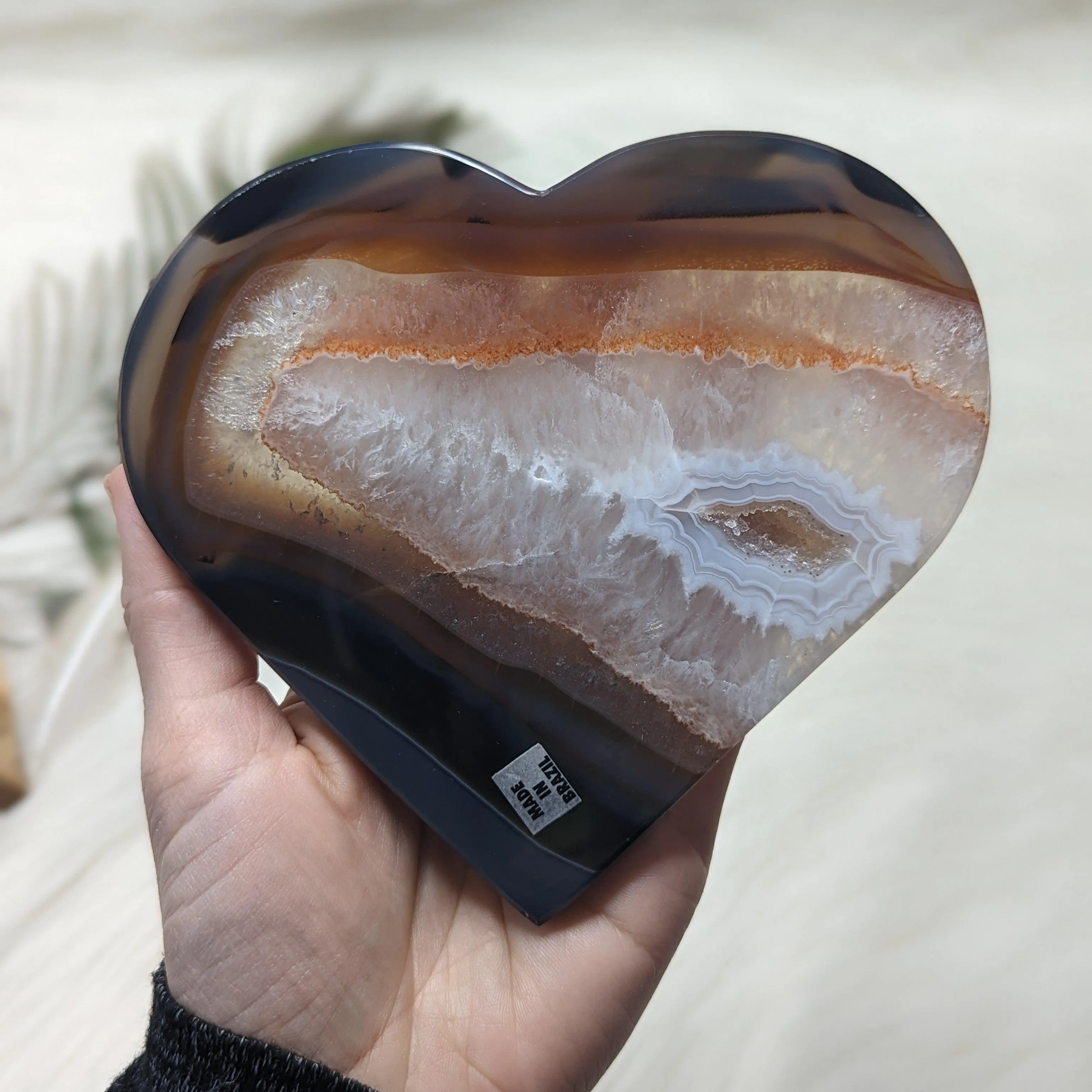 GEMMY XL Natural Agate Heart Carving ~ Brazil ~ Blue and Quartz White Banding~