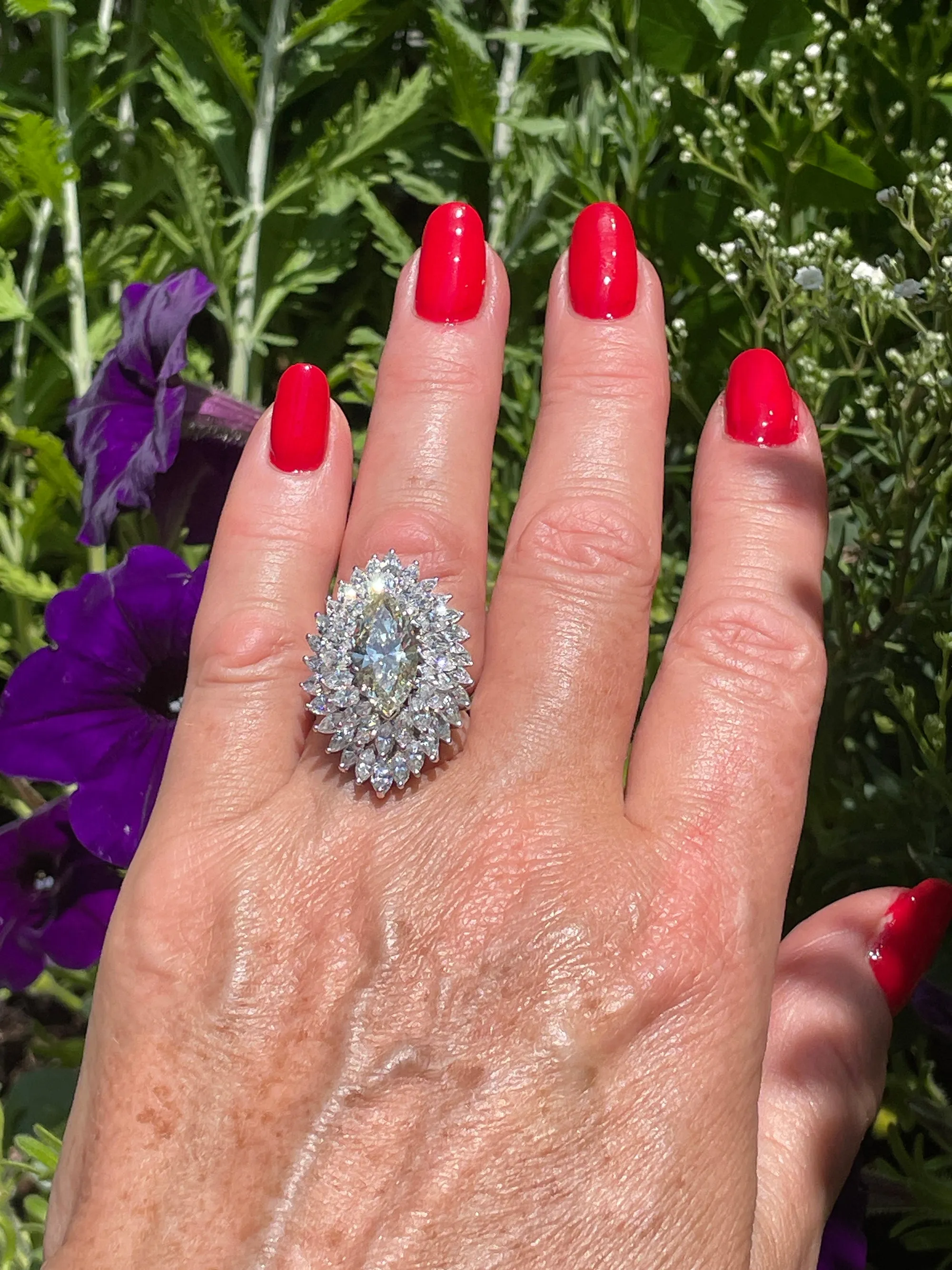 GIA 9.80ctw A Breathtaking Circa 1960s Estate BALLERINA Marquise Diamond Cocktail Ring by Palais