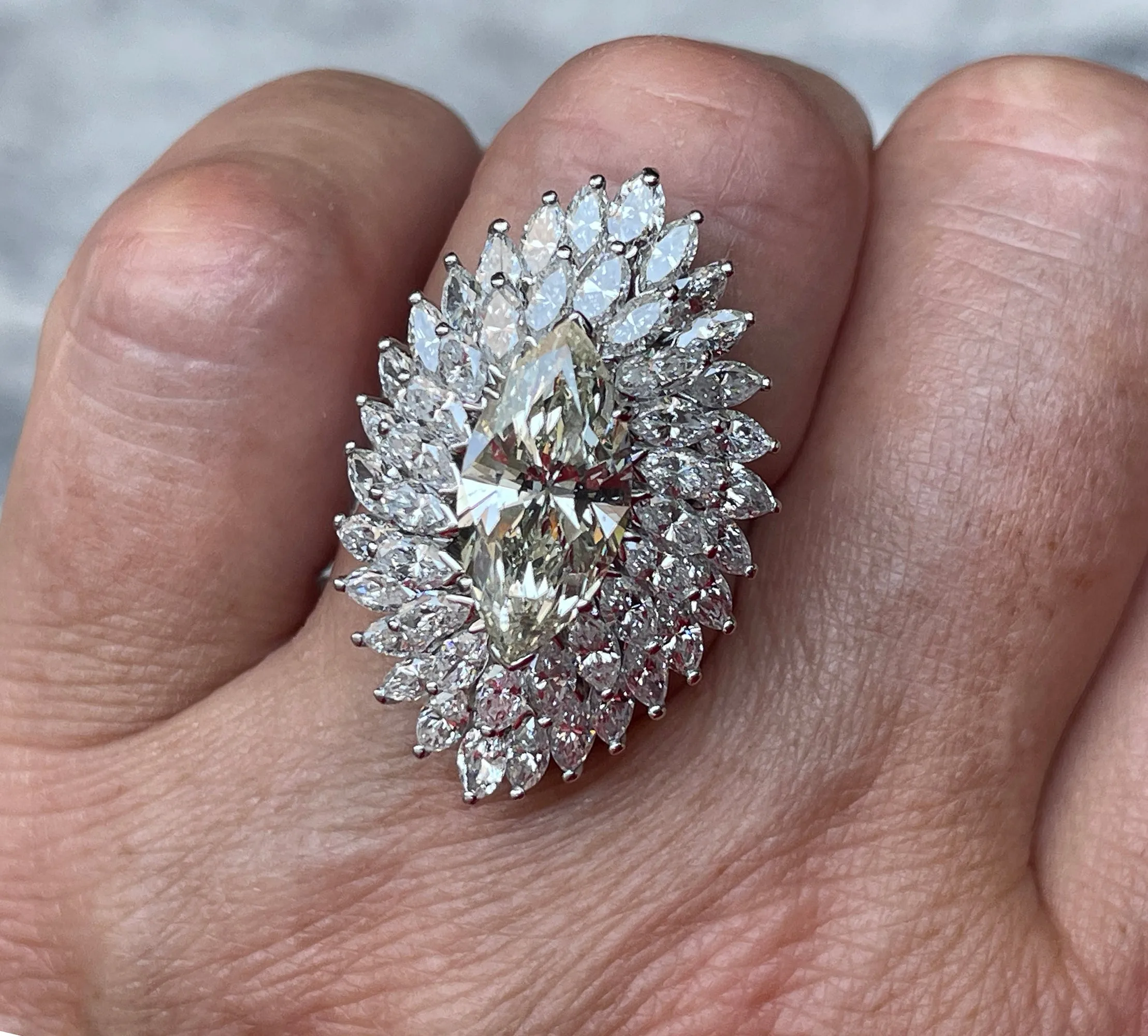 GIA 9.80ctw A Breathtaking Circa 1960s Estate BALLERINA Marquise Diamond Cocktail Ring by Palais