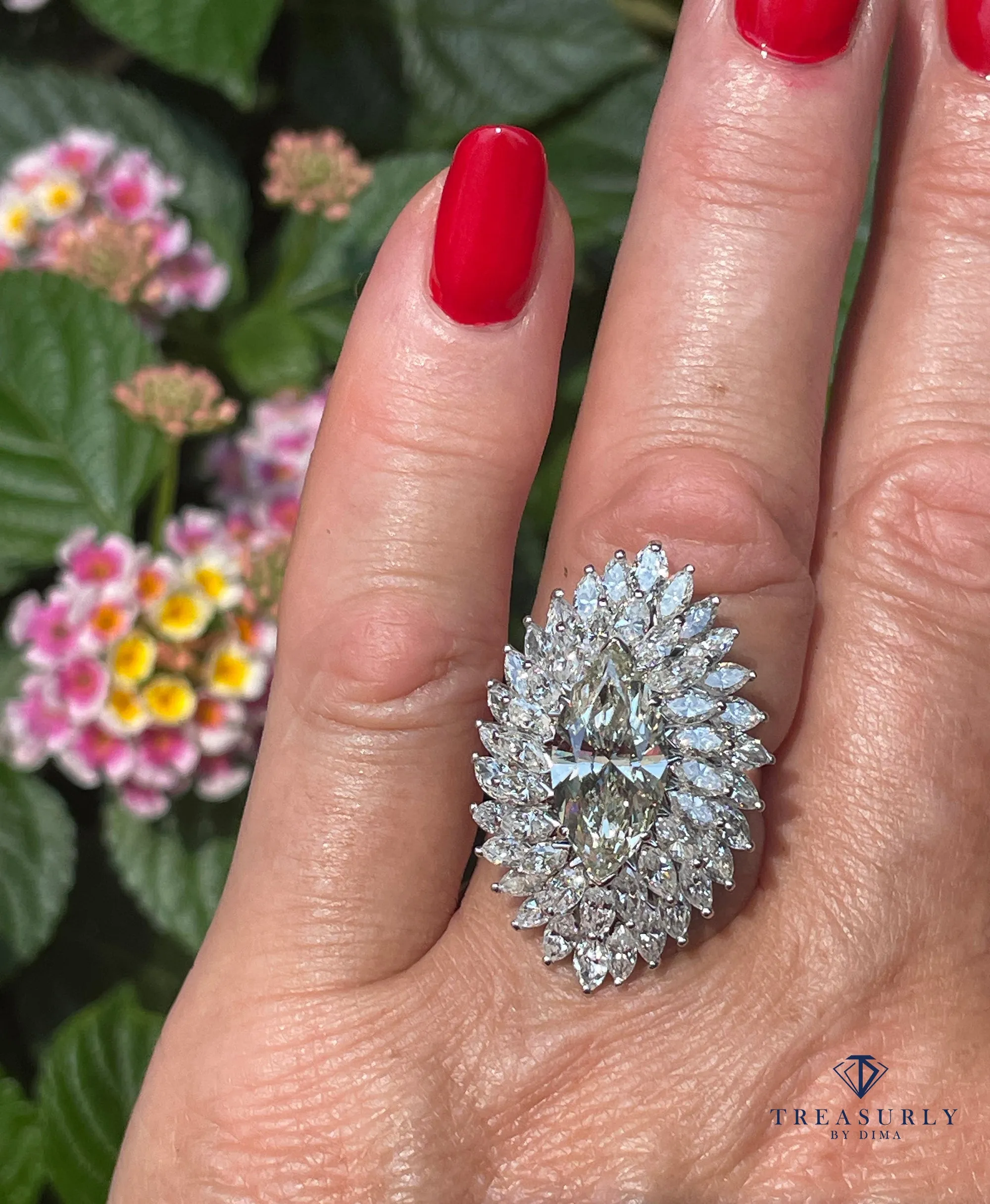 GIA 9.80ctw A Breathtaking Circa 1960s Estate BALLERINA Marquise Diamond Cocktail Ring by Palais