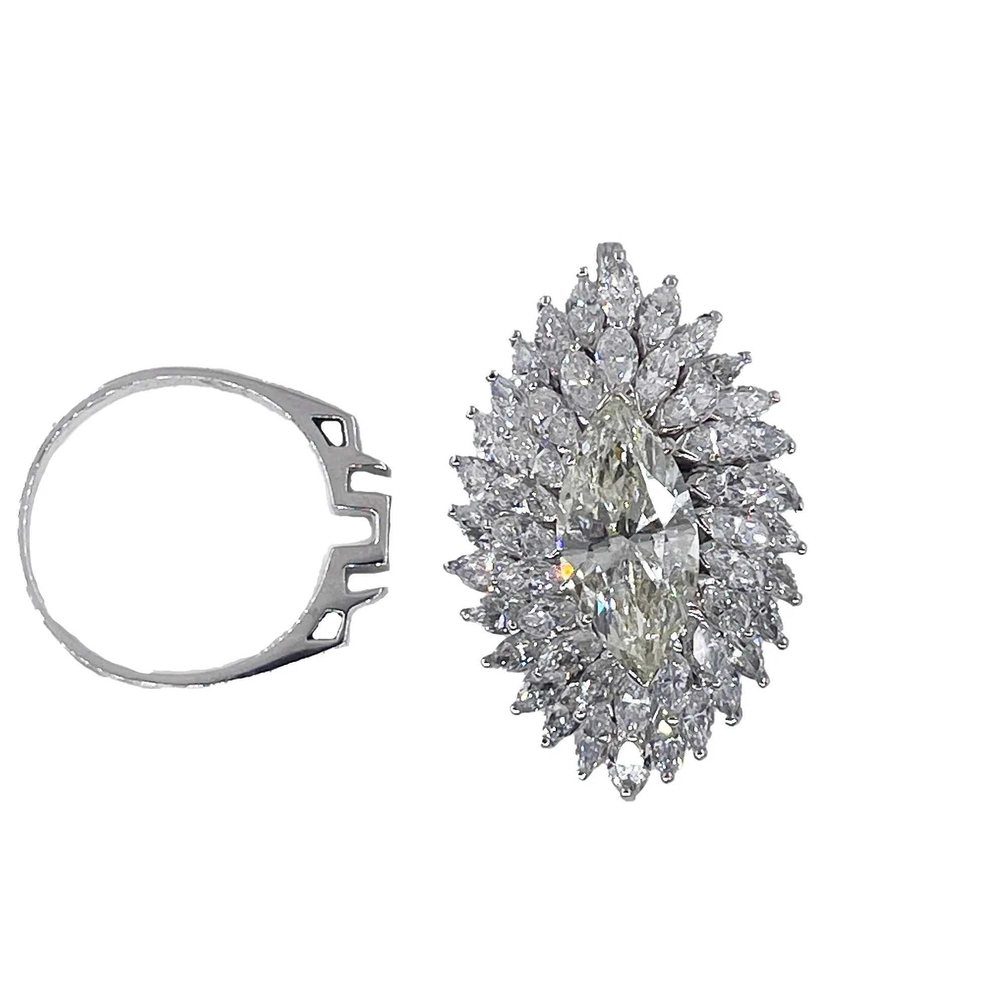 GIA 9.80ctw A Breathtaking Circa 1960s Estate BALLERINA Marquise Diamond Cocktail Ring by Palais