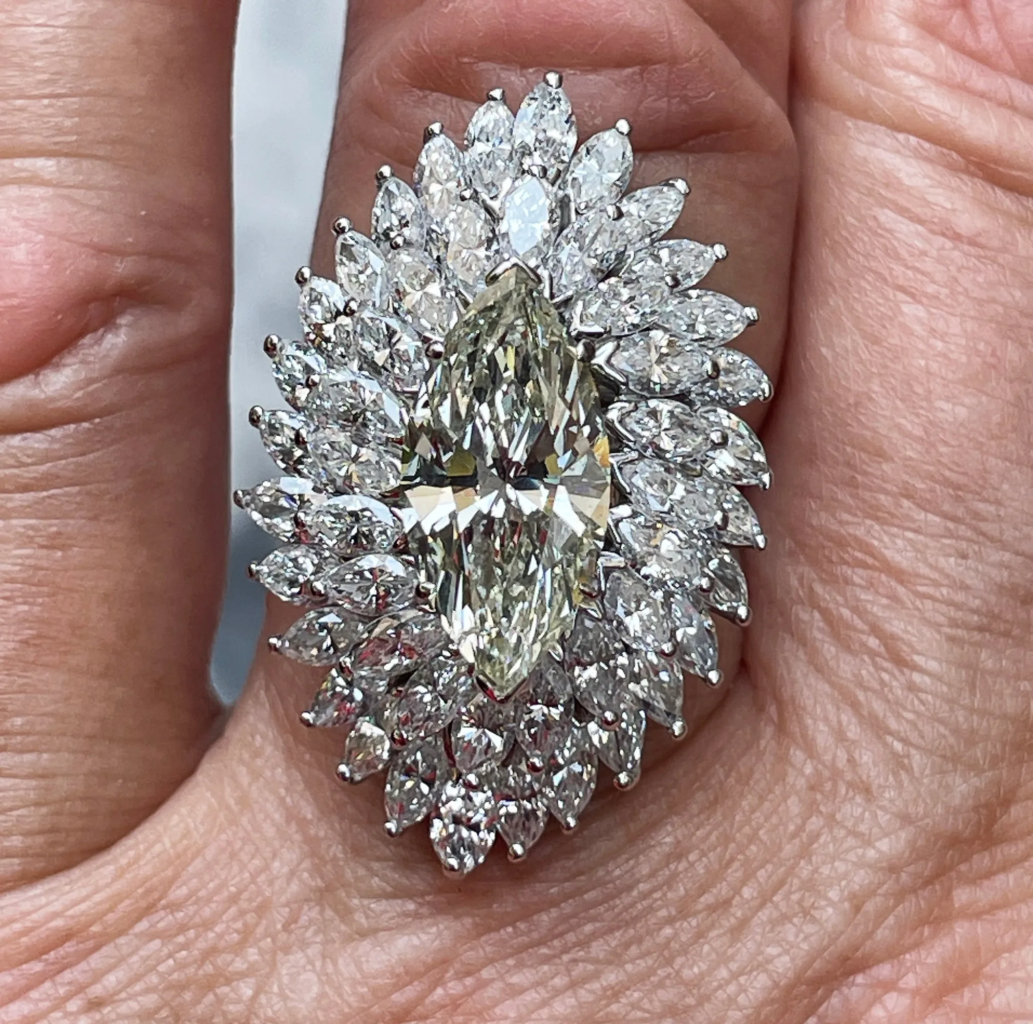 GIA 9.80ctw A Breathtaking Circa 1960s Estate BALLERINA Marquise Diamond Cocktail Ring by Palais