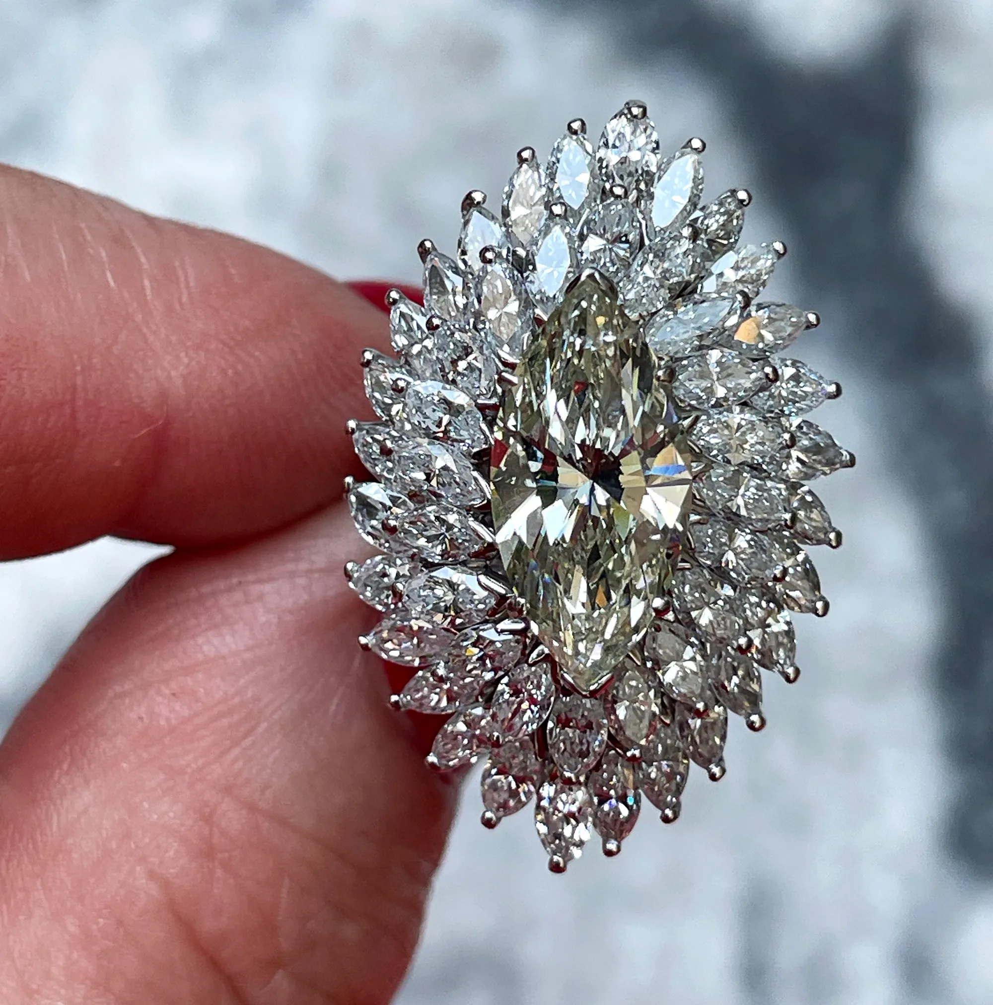 GIA 9.80ctw A Breathtaking Circa 1960s Estate BALLERINA Marquise Diamond Cocktail Ring by Palais