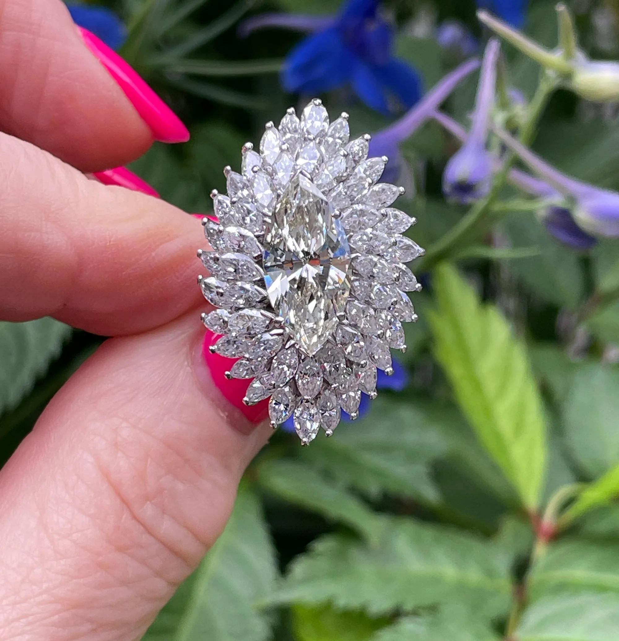 GIA 9.80ctw A Breathtaking Circa 1960s Estate BALLERINA Marquise Diamond Cocktail Ring by Palais