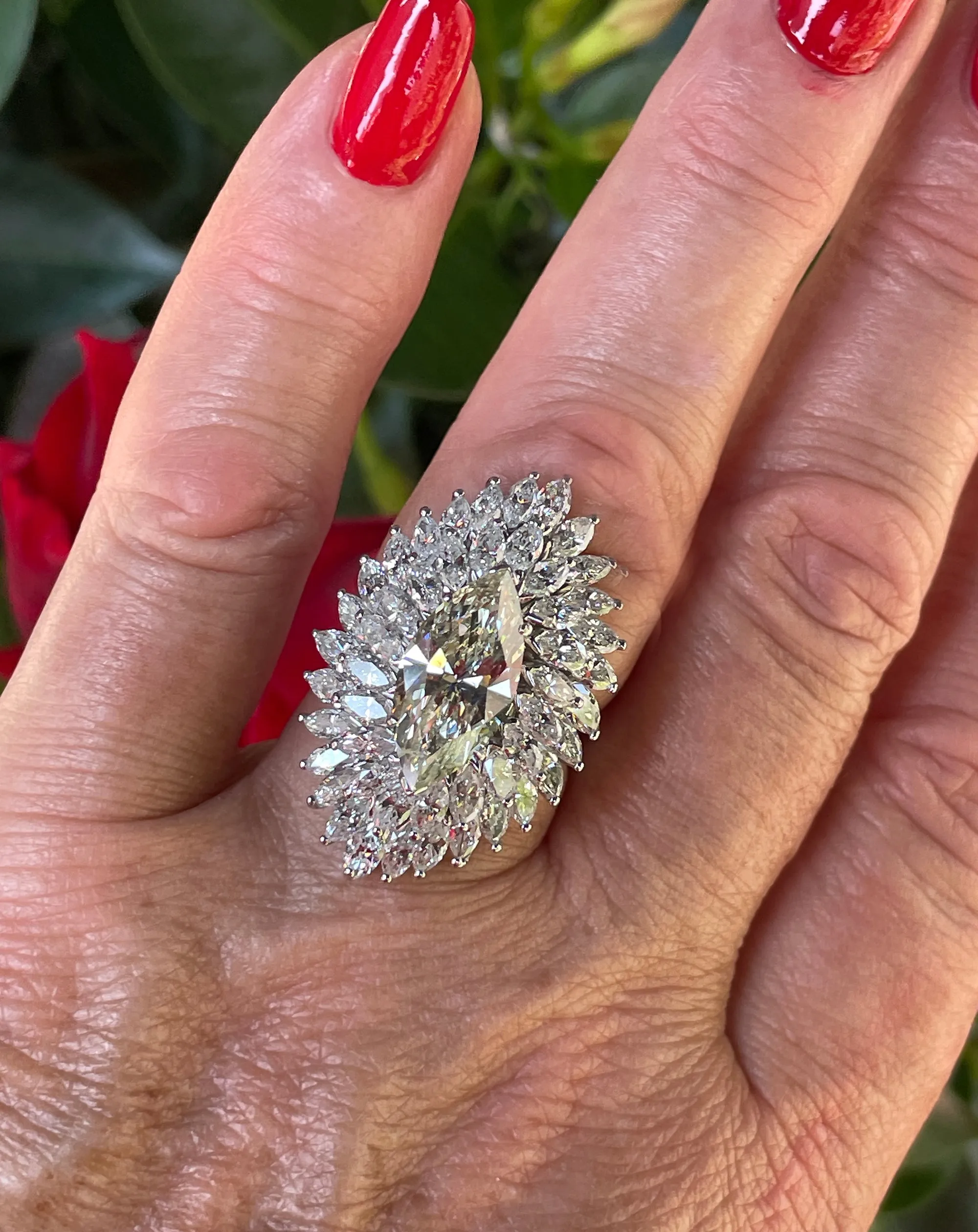 GIA 9.80ctw A Breathtaking Circa 1960s Estate BALLERINA Marquise Diamond Cocktail Ring by Palais