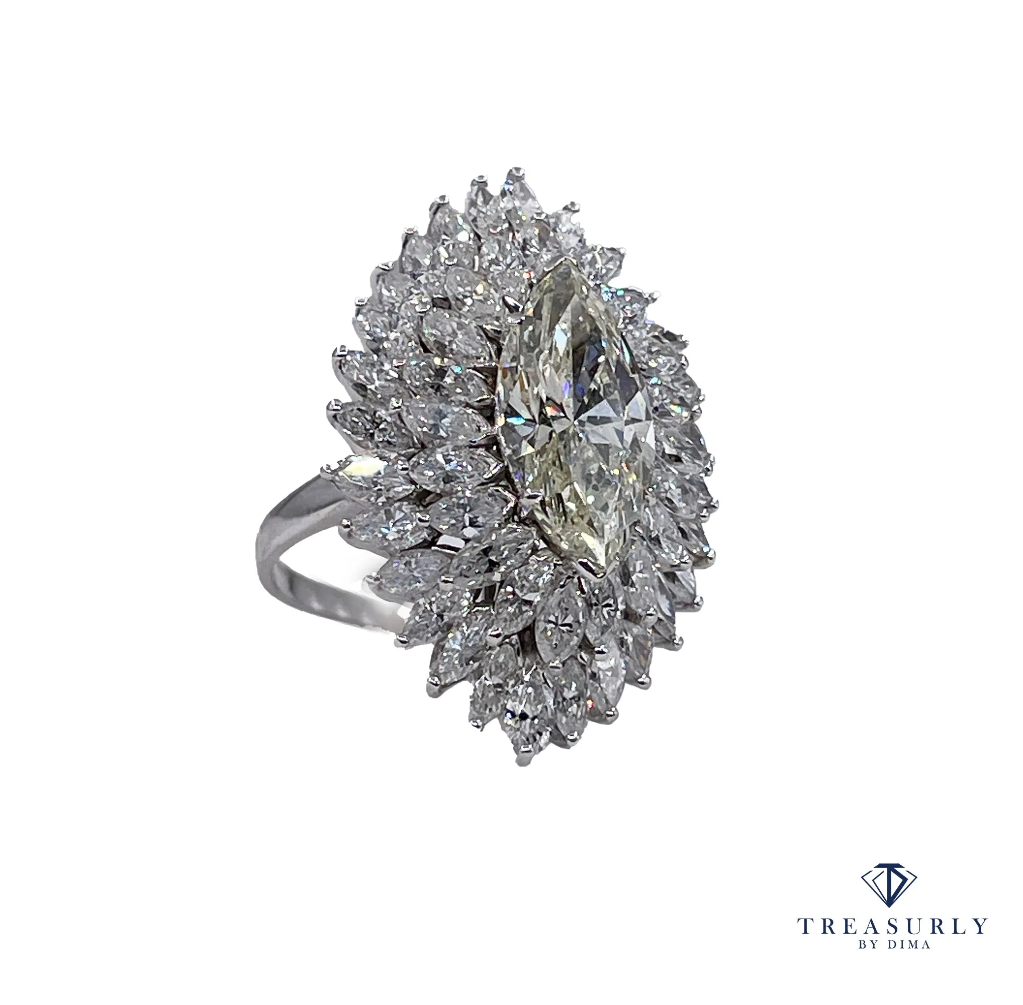 GIA 9.80ctw A Breathtaking Circa 1960s Estate BALLERINA Marquise Diamond Cocktail Ring by Palais