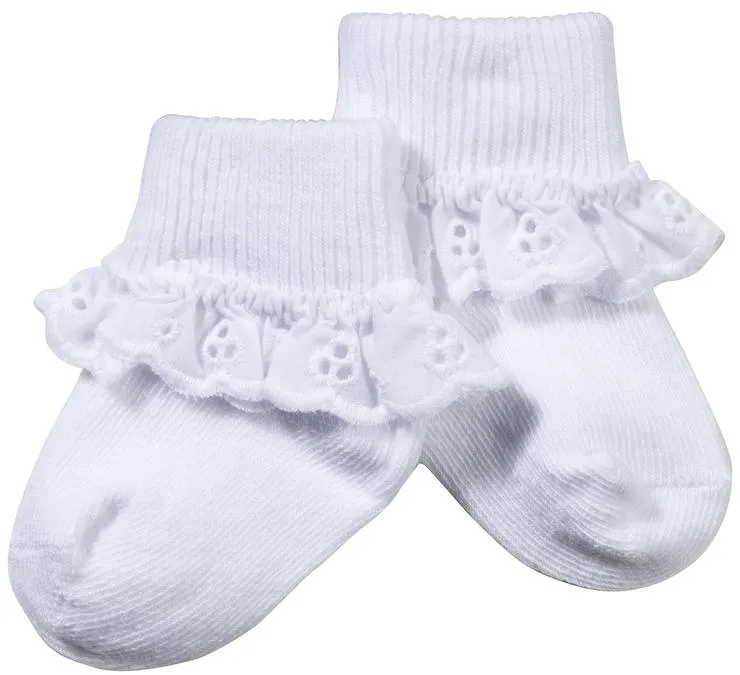 Girls White Eyelet Lace Cuff Ankle Socks