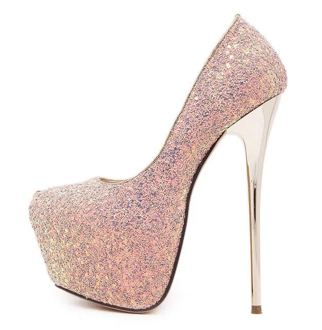 Glitter High Heels Platform Pumps Party Wedding Shoes 2270