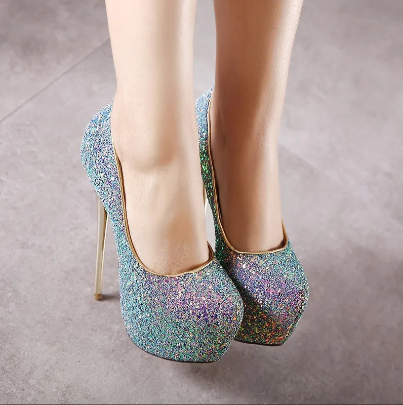 Glitter High Heels Platform Pumps Party Wedding Shoes 2270