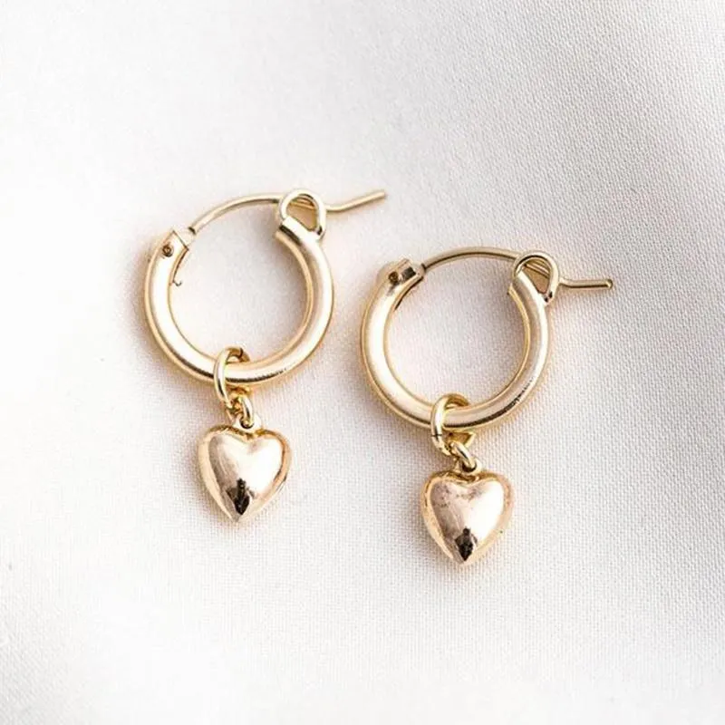 Gold Dangling Heart Hoops