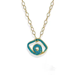 Handmade Gold Plated Silver Short Necklace Light Blue Evil Eye