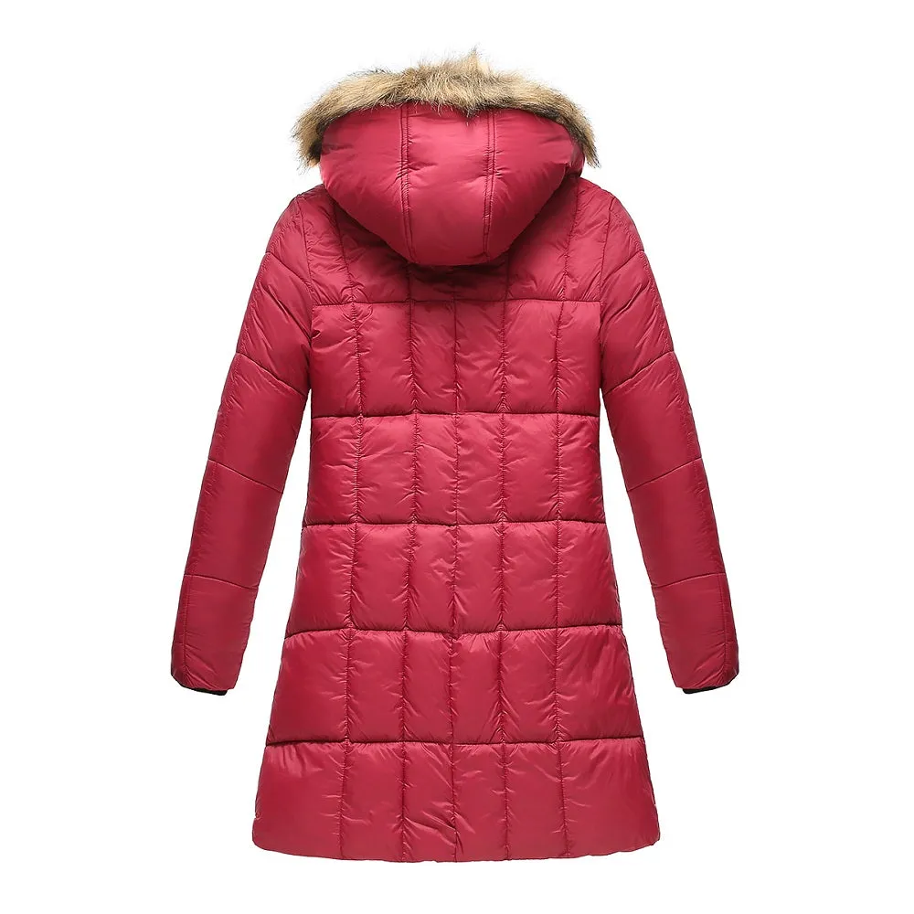 Haute Edition Women's Mid-Length Puffer Parka Coat with Faux Fur-lined Hood