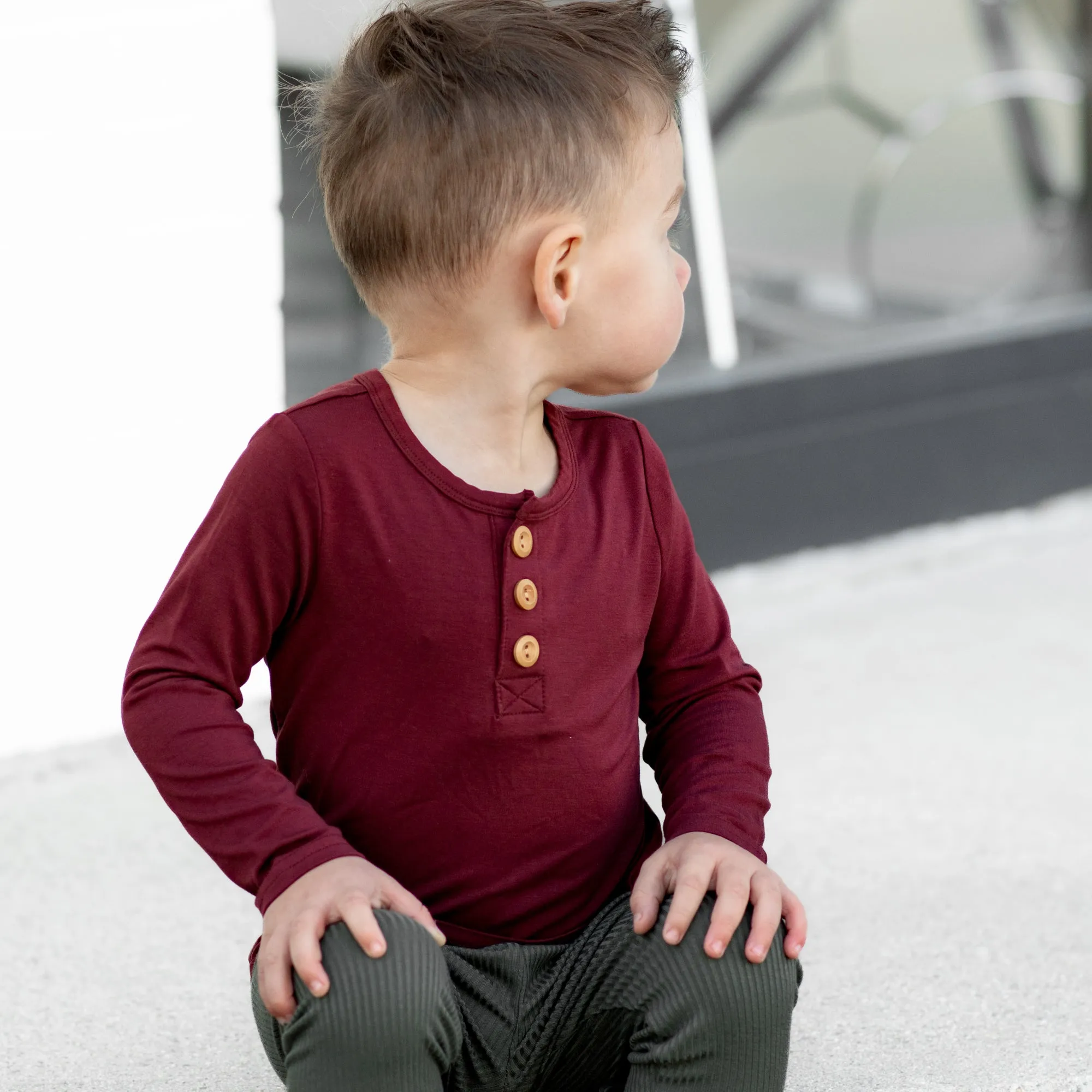 HENLEY LONG SLEEVE- Oxblood