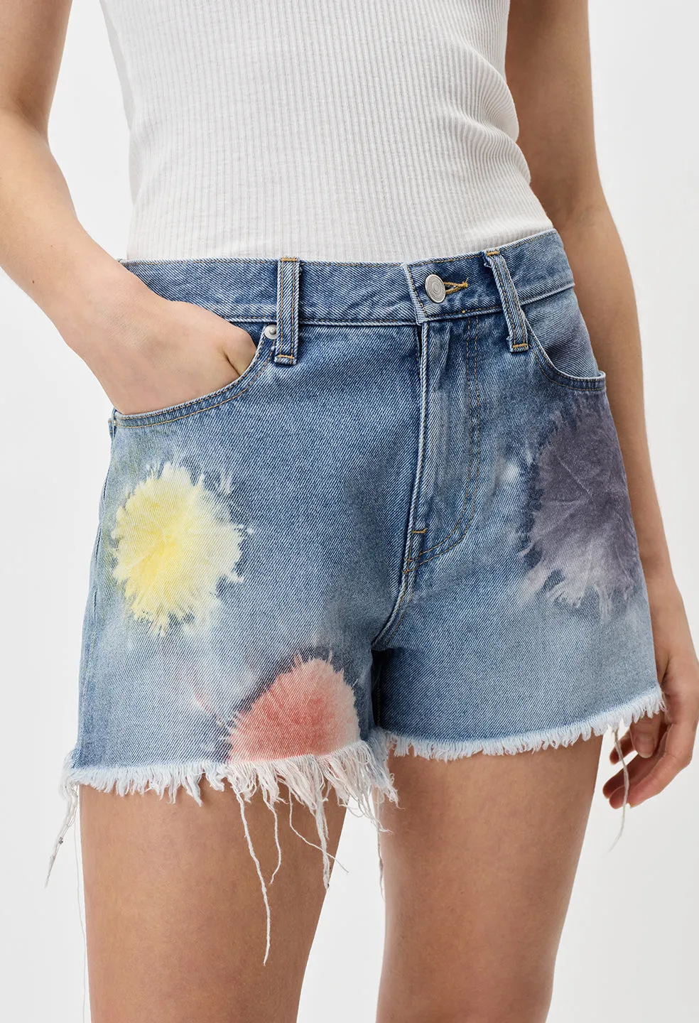 High Waist Cut Off Shorts / Shibori Bloom