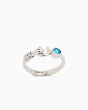 Hook Ring with Stone - Blue Zircon