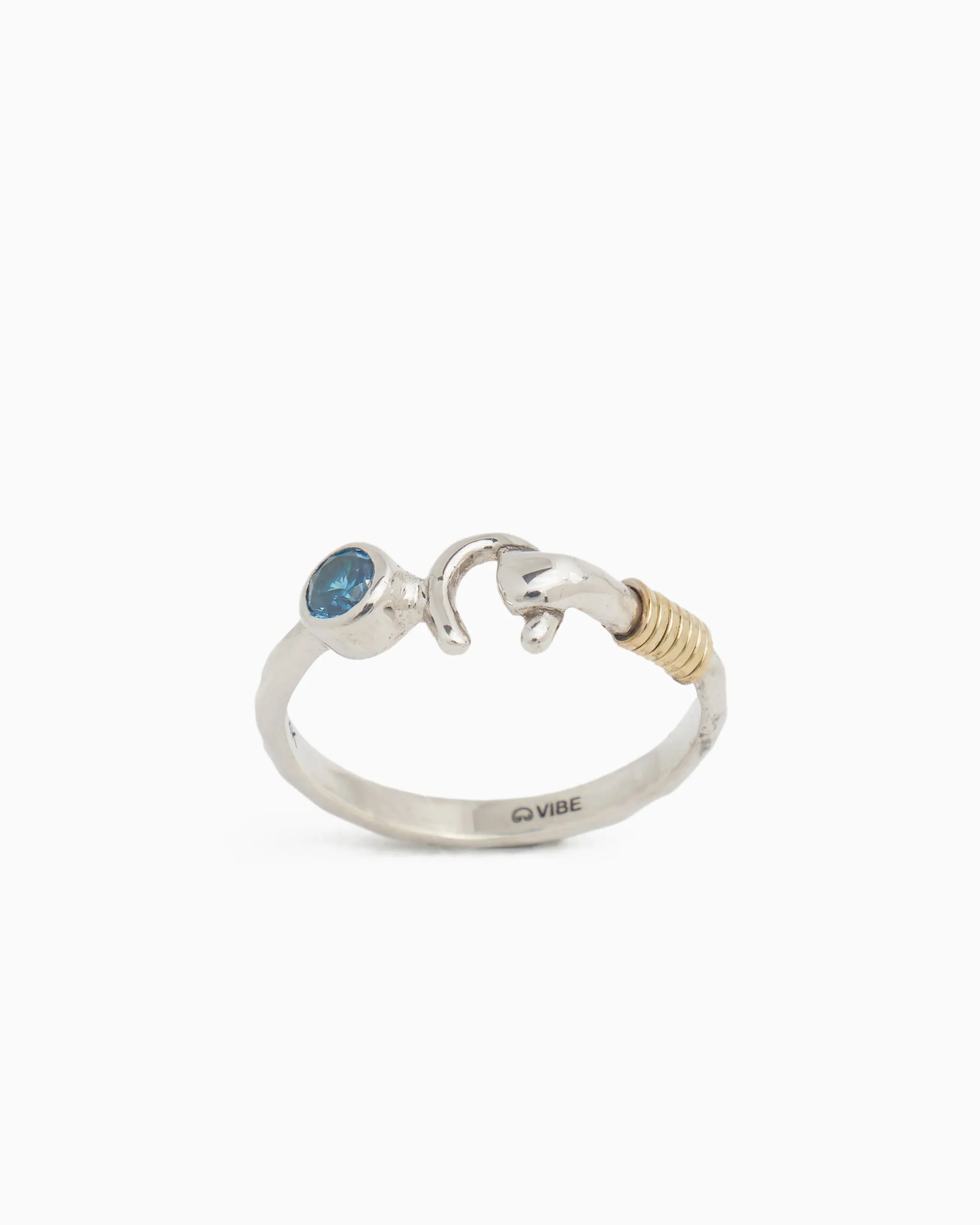 Hook Ring with Stone - Blue Zircon