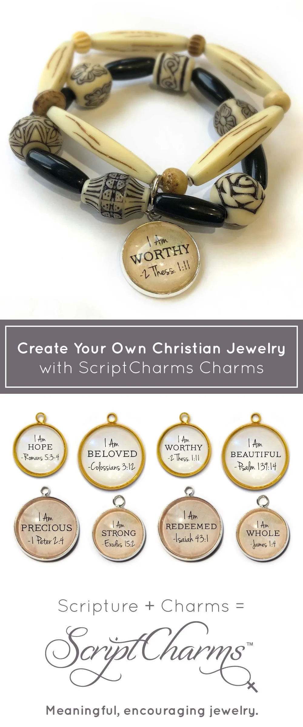 I AM Loved, Blessed, Forgiven, Enough Affirmations – Glass Scripture Jewelry Making Charms – Bulk Designer Christian Religious Charms