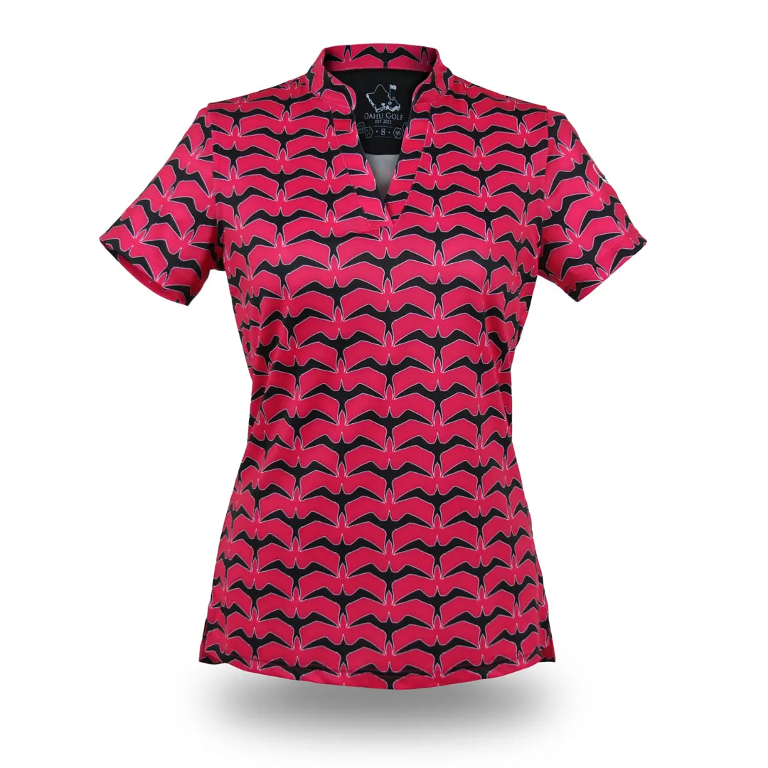 Iwa Flock Pink Sky - OGA Women's Polo - Magenta / Black