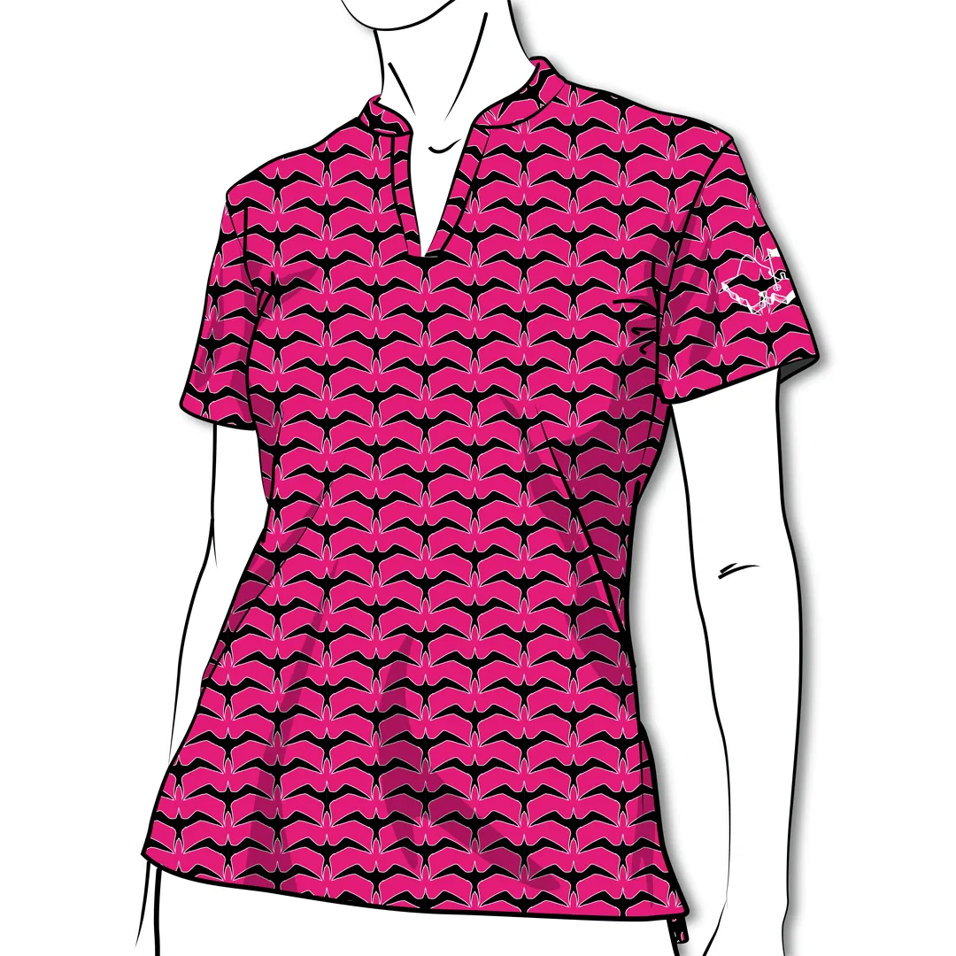 Iwa Flock Pink Sky - OGA Women's Polo - Magenta / Black