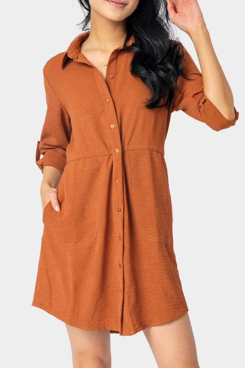 Jennifer Roll Tab Shirt Dress with Drawcord Waistband