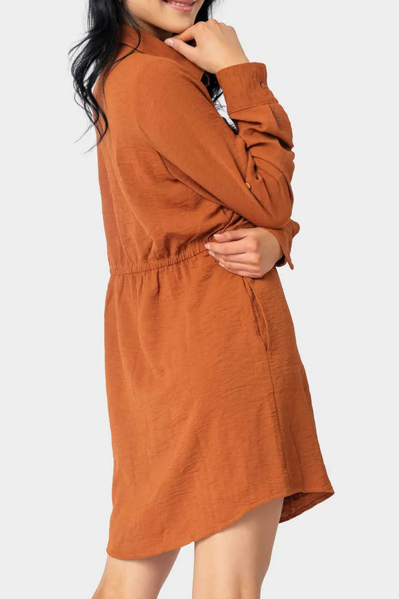 Jennifer Roll Tab Shirt Dress with Drawcord Waistband