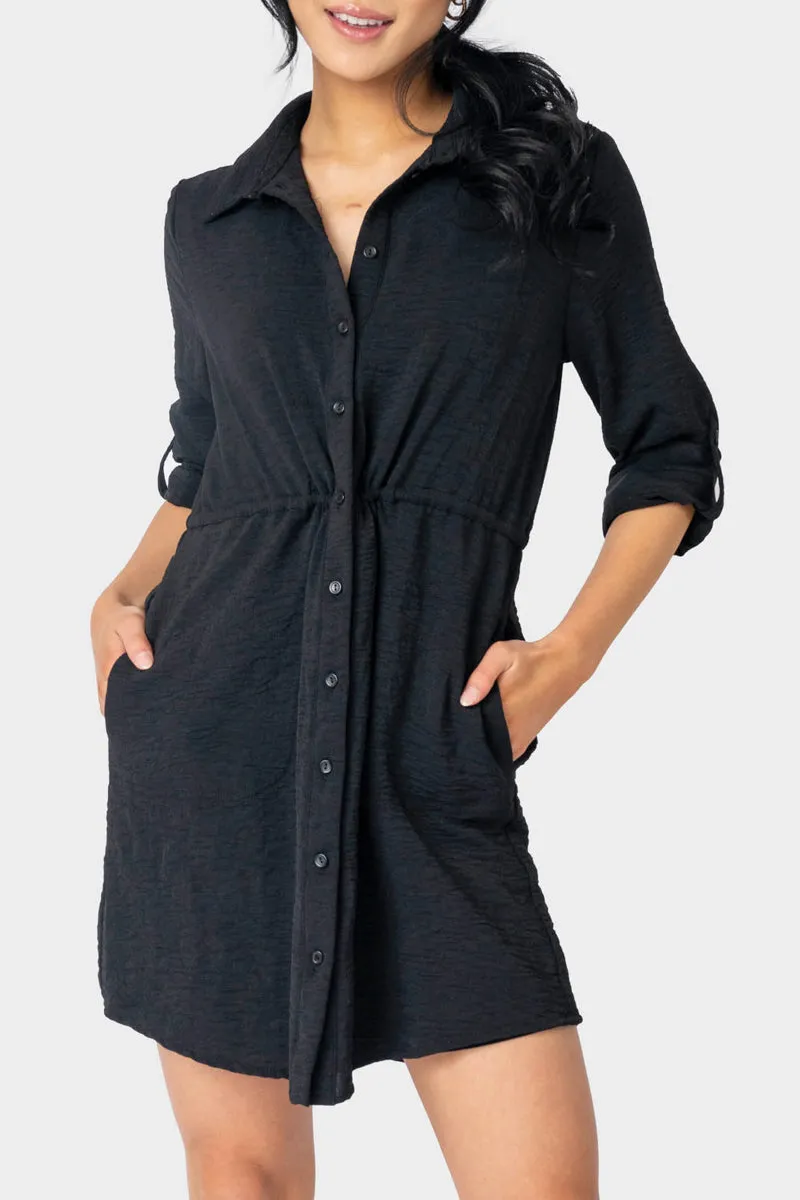 Jennifer Roll Tab Shirt Dress with Drawcord Waistband