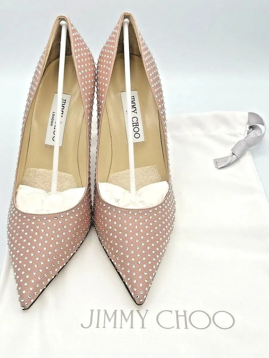 Jimmy Choo Nude Pink Agnes Satin Crystal Embellished Court Shoes UK 2.5 EU 35.5 👠