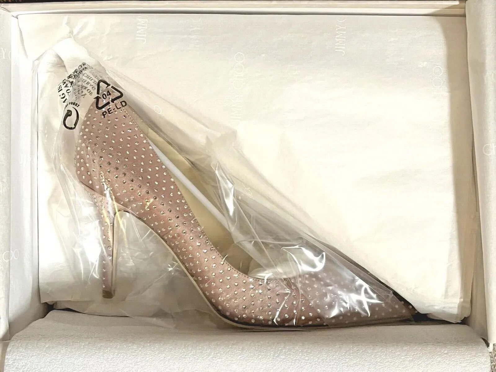 Jimmy Choo Nude Pink Agnes Satin Crystal Embellished Court Shoes UK 2.5 EU 35.5 👠