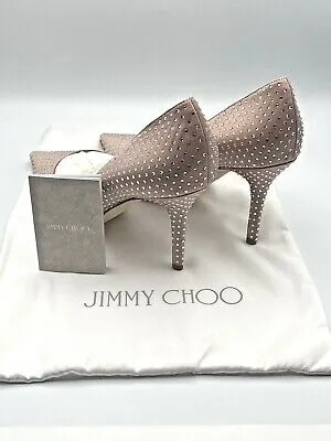 Jimmy Choo Nude Pink Agnes Satin Crystal Embellished Court Shoes UK 2.5 EU 35.5 👠