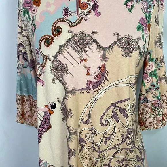 JohnnyWasPink Print w Art Deco Lady RARE Top