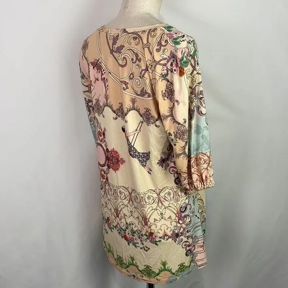 JohnnyWasPink Print w Art Deco Lady RARE Top