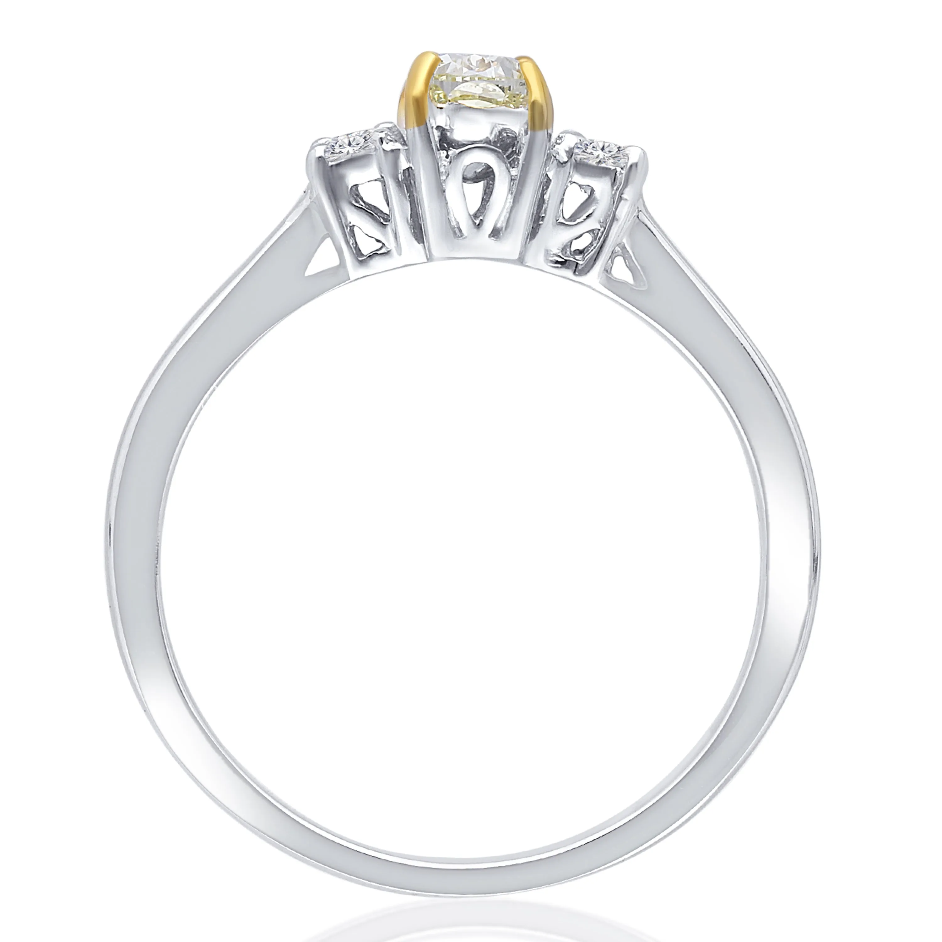 Kallati Eternal Oval Three Stone Yellow Diamond Engagement Ring in 14K White Gold