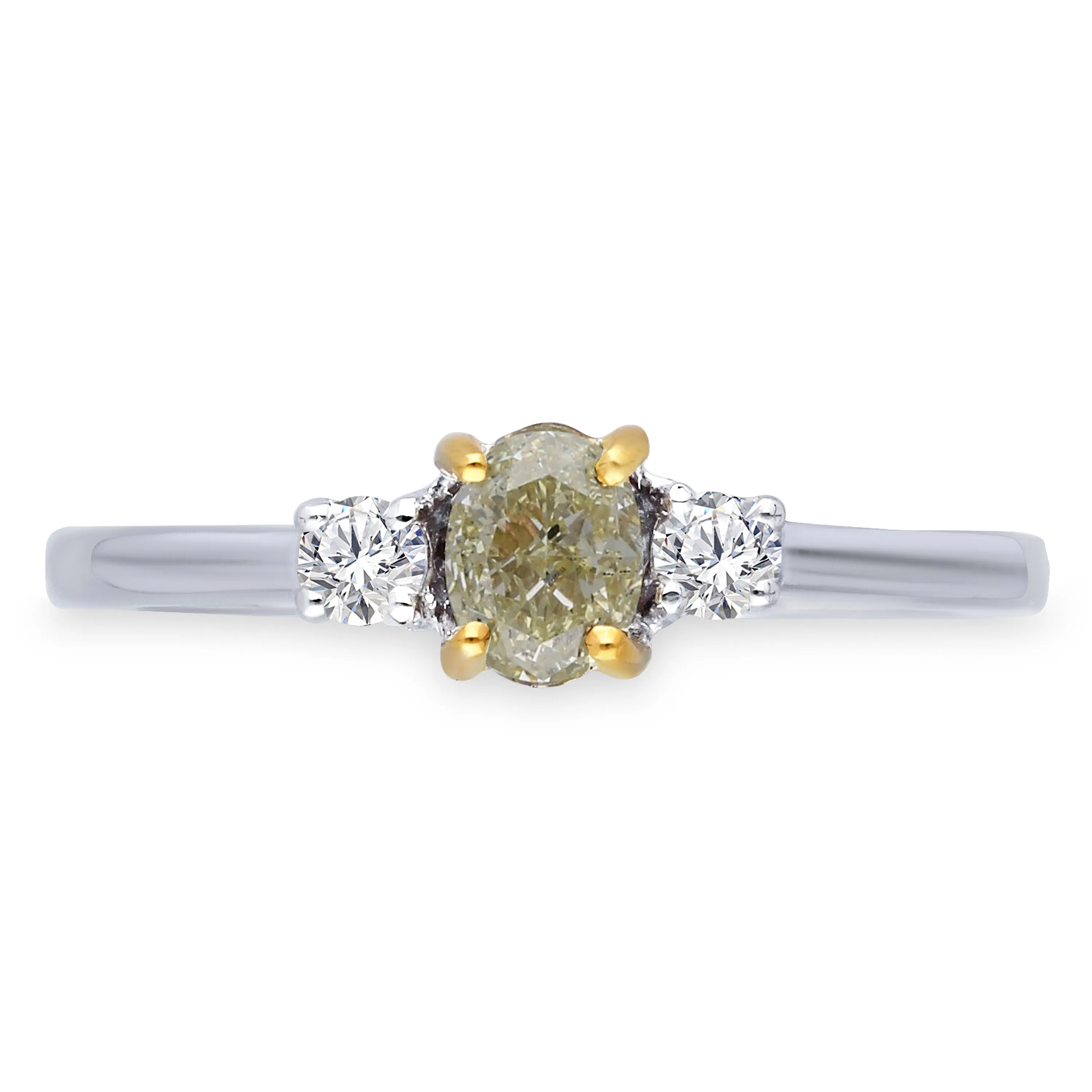 Kallati Eternal Oval Three Stone Yellow Diamond Engagement Ring in 14K White Gold