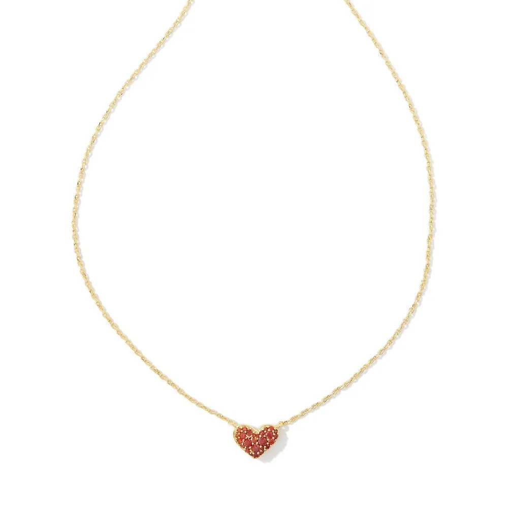 Kendra Scott Ari Pave Crystal Heart Necklace Gold-Red Crystal