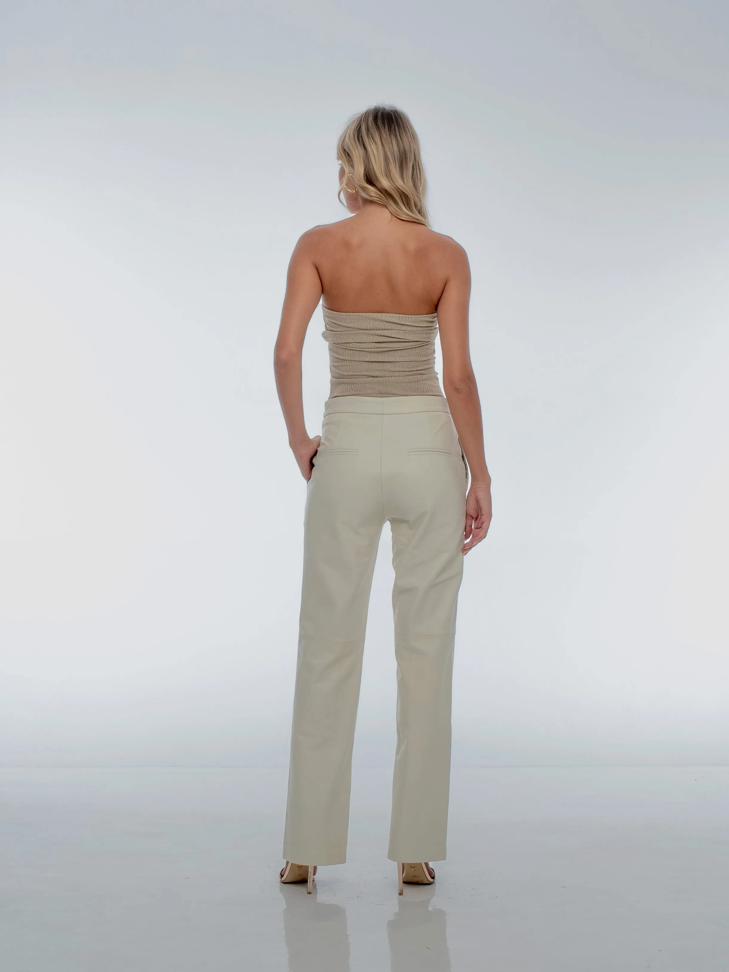 KIRA SPLIT FRONT LEATHER PANTS - COCONUT